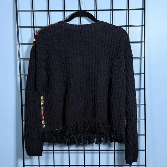 Vintage‎ Knit Fringe Grandma Sweater Womens M Multicolor Cottagecore Patchwork - Picture 4 of 9